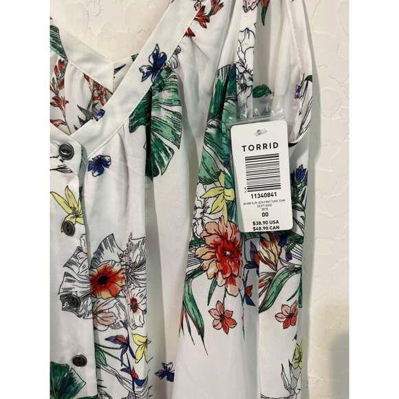 Torrid Sz 00 (US 10 L) Ivory Floral Button Front Tunic Cami - Picture 3 of 6